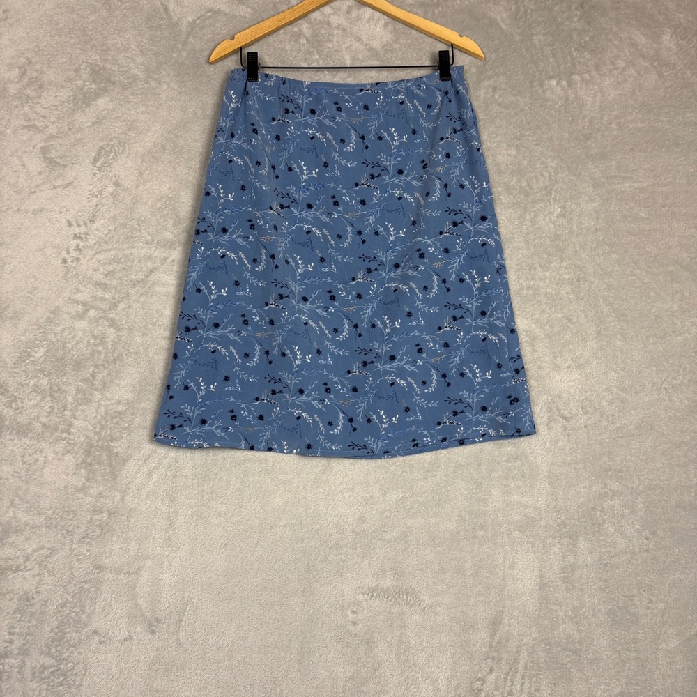 Vintage Chado Blue Floral A-Line Midi Skirt Size 12 Y2K Cottagecore Festival